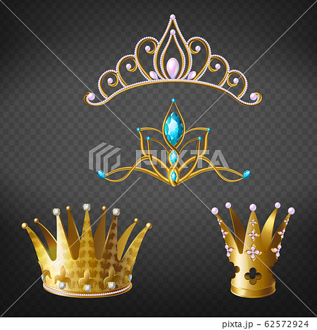 Crown, tiara, gold diadem for princess, queen setのイラスト素材 62572924