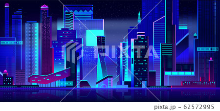 Futuristic cityscape panoramic view at night time. Futuristic cityscape panoramic view at night time. 62572995