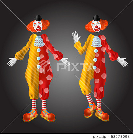Funny clown character in colorful costume set 62573098