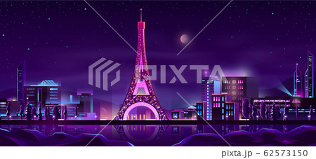 Paris night streets cartoon background 62573150