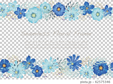 水彩風 青い花のシームレスなフレーム 水彩風 青い花のシームレスなフレーム 62575346