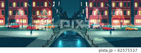 Rainy weather on night city streets cartoon 62575537