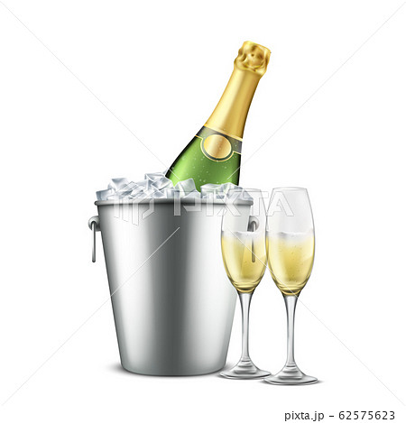 Chilled champagne in wine glasses realistic Chilled champagne in wine glasses realistic 62575623