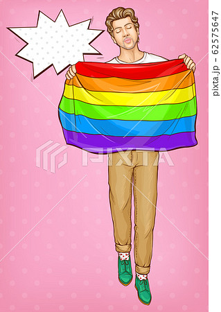 Pop art gay with lgbt rainbow flag, Homosexual man Pop art gay with lgbt rainbow flag, Homosexual man 62575647