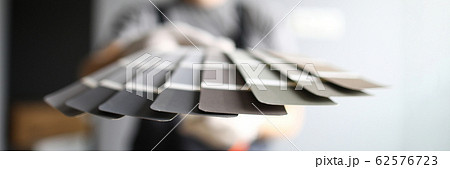 Young repairman holding palette of colors for interior details 62576723