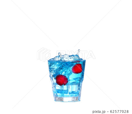 blue cocktail with cherry splash on white blue cocktail with cherry splash on white 62577028