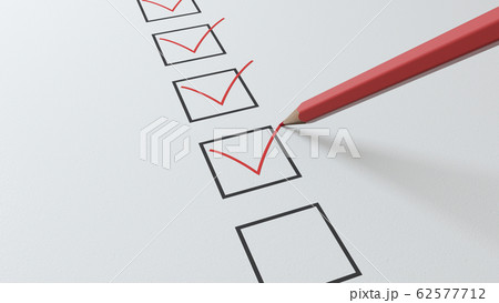 3d render checklist a red pencil will tick in black squares 62577712