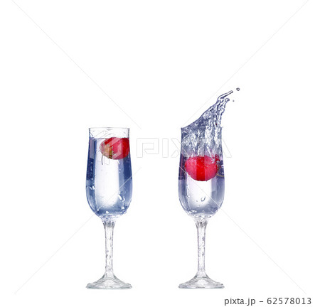 collage Strawberry splash in a cocktail glass on 62578013