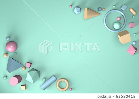 3D render of abstract geometric shapes on a mint 62580418