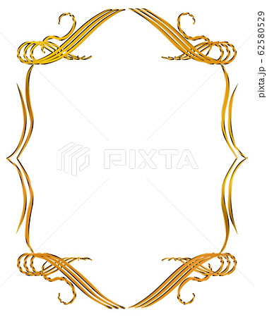 バロック調のゴールド（金色）のオーナメント・飾り罫・飾り囲み・背景・半立体｜ベクターデーター 長方形のイラスト素材 [62580529