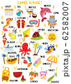 Stylish summer alphabet in vector. Lovely animals and items. Best abc-poster in a colorful style for children education and language study. 62582007