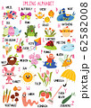 Stylish spring alphabet in vector. Lovely animals and items. Best abc-poster in a colorful style for children education and language study. 62582008