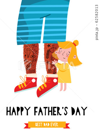 Happy Father's Day greeting card. Happy daughter feels safe with her father . Vector illustration of a flat design. 62582013