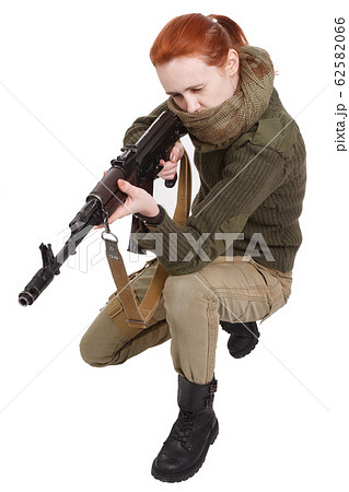 girl mercenary with ak-47 rifle girl mercenary with ak-47 rifle 62582066