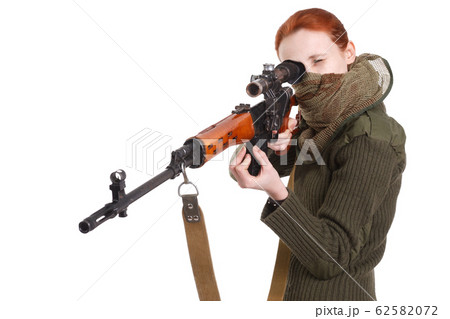 woman sniper with SVD sniper rifle 62582072