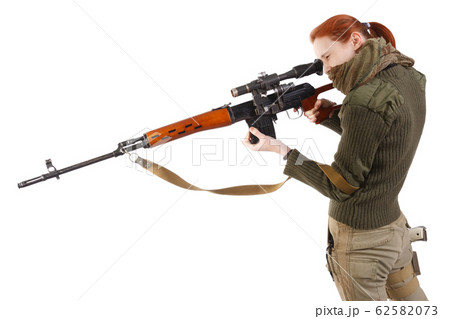 woman sniper with SVD sniper rifle 62582073