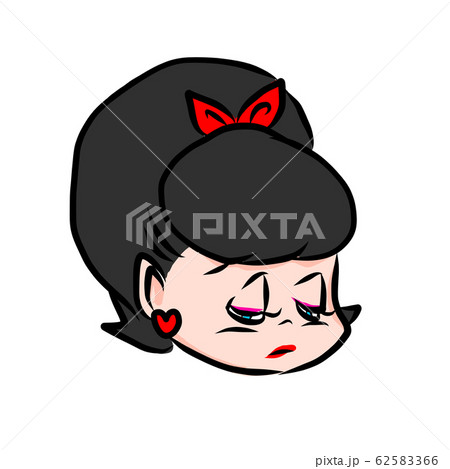 ガッカリpopガール表情 ブラックヘアー 黒髪のイラスト素材
