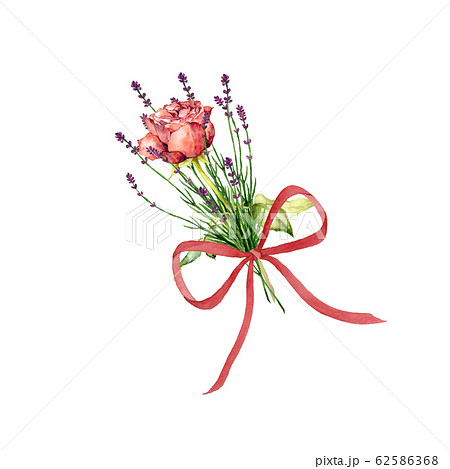薔薇とラベンダーの花束のイラスト素材