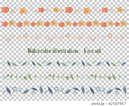 手描き水彩イラストのライン素材セット 62587957