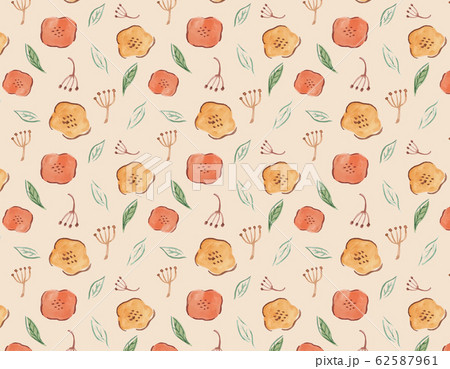 手描き水彩イラスト　花のパターンスウォッチ素材 62587961