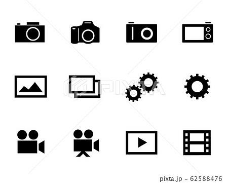 カメラ 写真 動画などのアイコンセットのイラスト素材