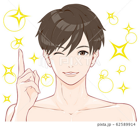 ポイントを教える輝く素肌の男性 62589914