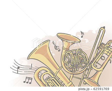 金管楽器 ブラスバンドがテーマの背景素材のイラスト素材