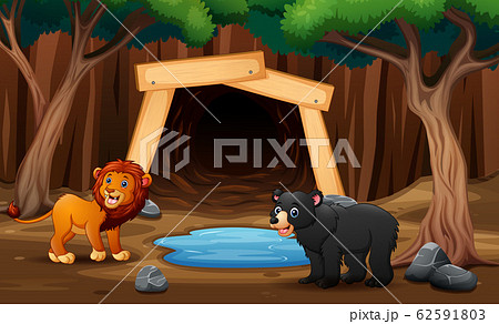 Animals in front the mine entrance 62591803