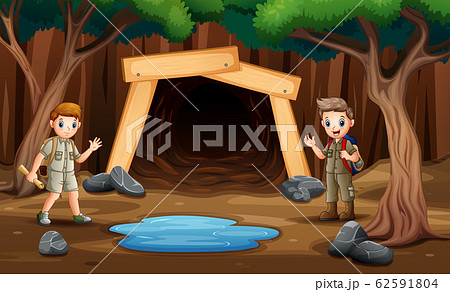 Scene with kids in front the mine illustration 62591804