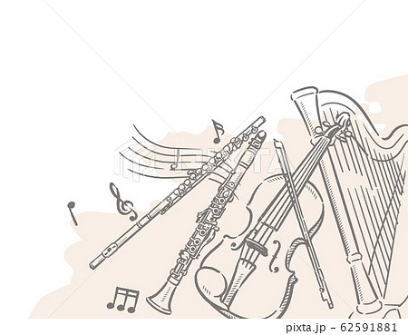 オーケストラ楽器がテーマの背景素材のイラスト素材