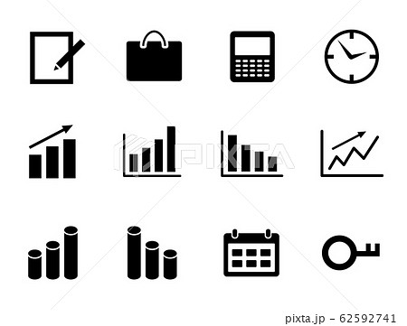 グラフ カレンダー 電卓などのビジネスアイコンセットのイラスト素材