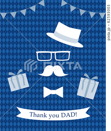 Father day card. Top hat, bow tie, glasses, mustache. Fathers day