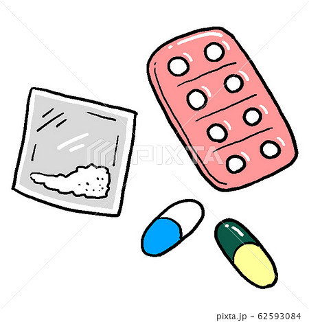 薬 散剤 カプセル 錠剤 医療 のイラスト素材