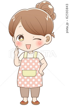 エプロン姿のシニヨン女性（ウインク）のイラスト素材 [62593843] - PIXTA