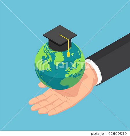 Isometric businessman hand holding the world with 62600359