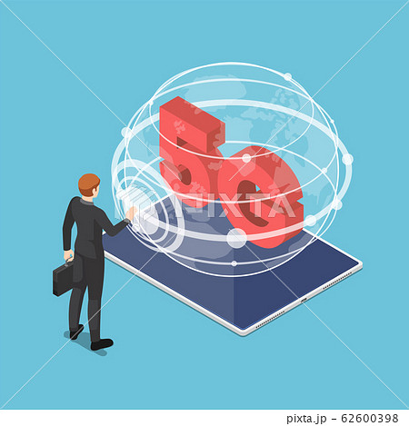 Isometric Businessman Touching 5g Network Sign Onのイラスト素材