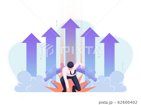 Businessman in superhero landing pose with growth 62600402