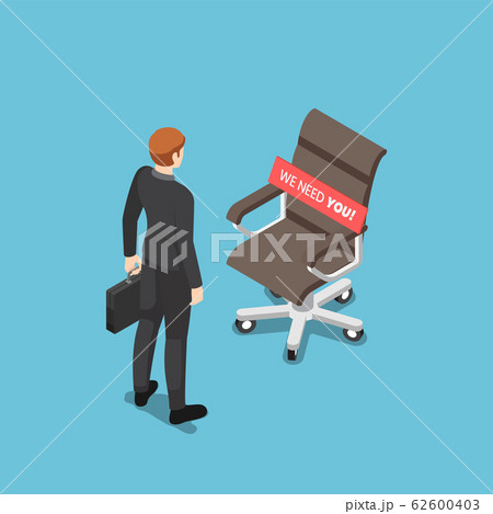 Isometric businessman standing with ceo chair with 62600403