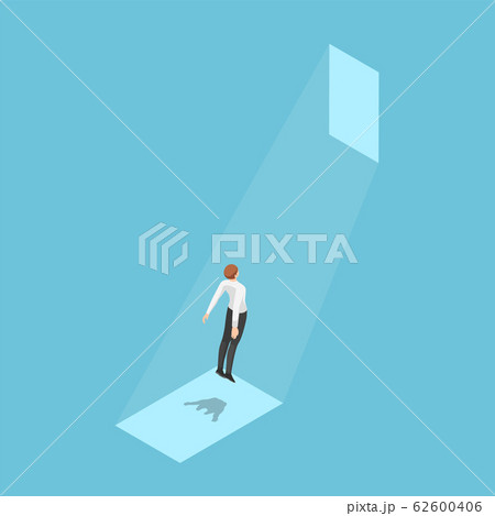Isometric businessman floating to shining door 62600406