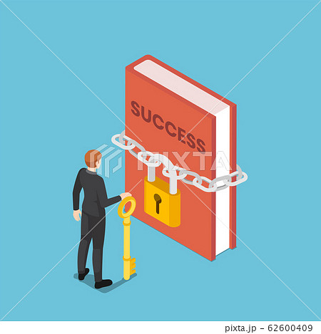 Isometric businessman holding key standing in 62600409