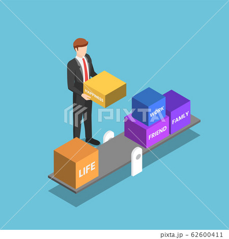 Isometric businessman trying to manage and balance 62600411