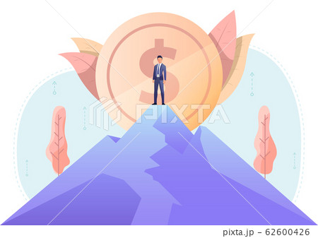 Businessman standing on the top of mountain with Businessman standing on the top of mountain with 62600426