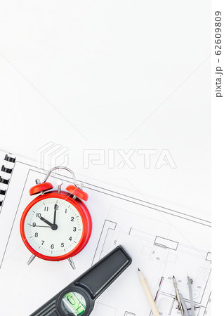 Interior designer table workplace with house plan 62609809