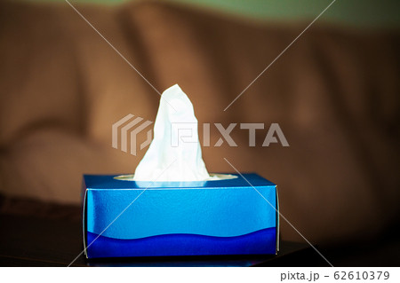 Box hygiene napkins on the brown sofa. 62610379