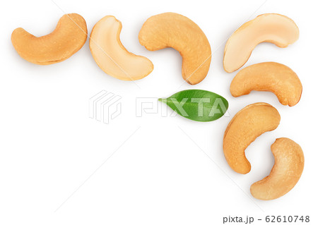 Roasted Cashew nuts isolated on white background with clipping path and full depth of field. Top view with copy space for your text. Flat lay Roasted Cashew nuts isolated on white background with clipping path and full depth of field. Top view with copy space for your text. Flat lay 62610748