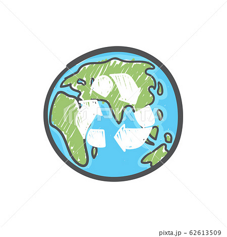 Earth globe with hand drawn recycle symbol. Waste reducing and recycling worldwide concept. Ecology care and eco friendly concept. 62613509