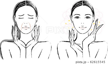 女性　ほうれい線　ビフォーアフター 62615545