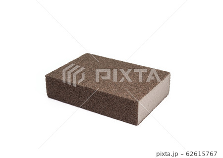 The close up of polishing sandpaper rough sponge block for kitchenware cleaning. 62615767