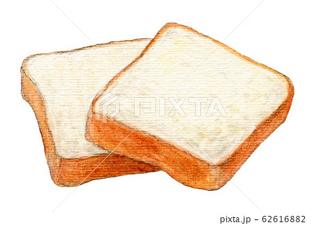 食パン2枚 手描き 水彩のイラスト素材