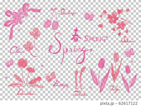 線画、単色　ピンク　春色　春セット、春、spring、 62617122
